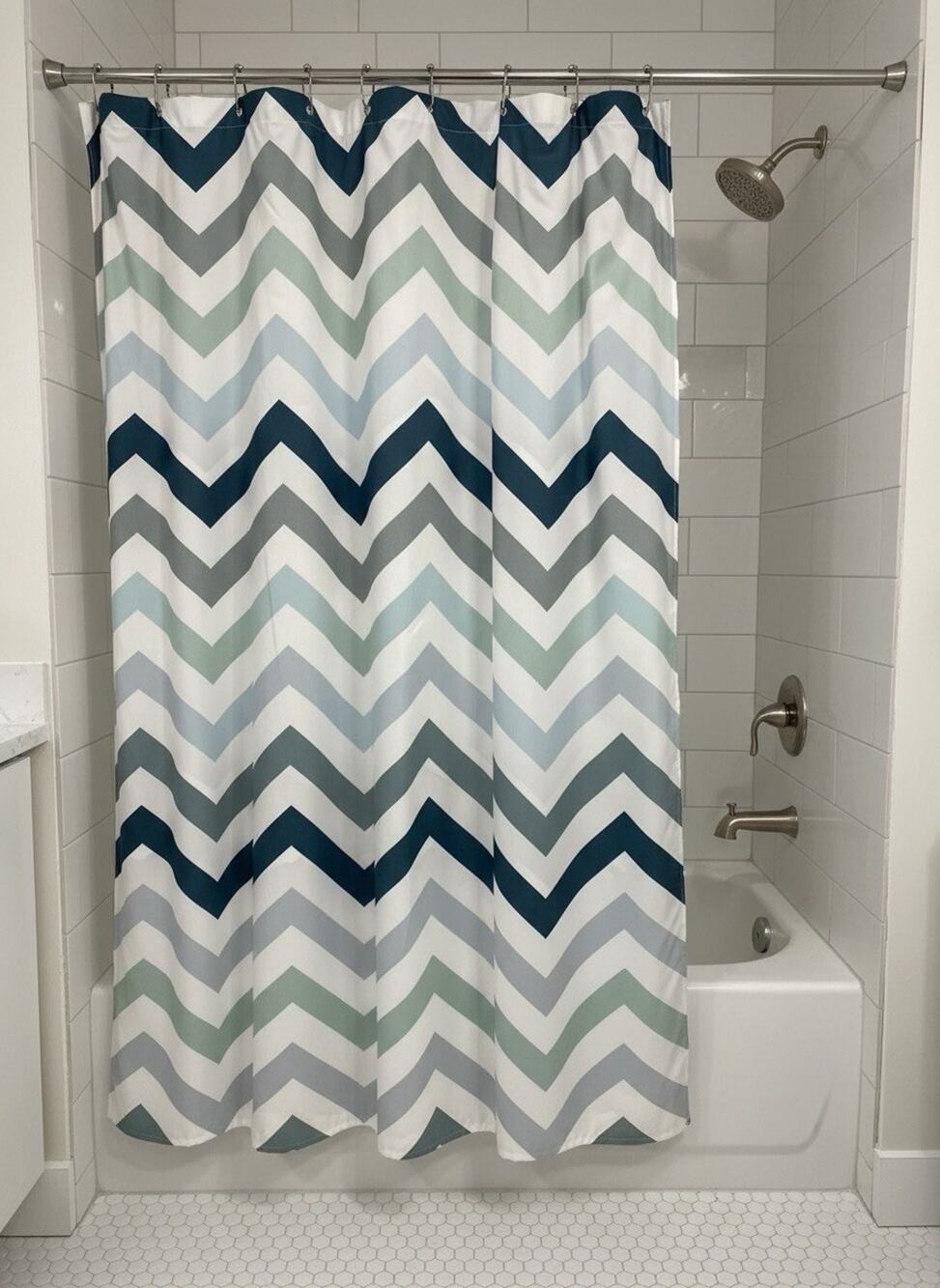 Chevron Pattern Design Fabric Shower Curtain Standard Size With Hooks